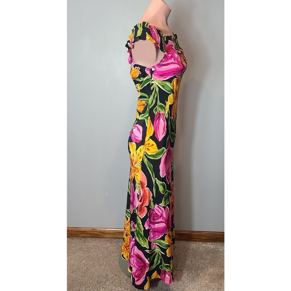 vintage Silk floral maxi dress Resort Wedding Guest Bias‎ Comfy Summer Size 6 - Picture 6 of 8
